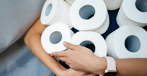 Toilet paper and paper hand towels for hygiene and comfort