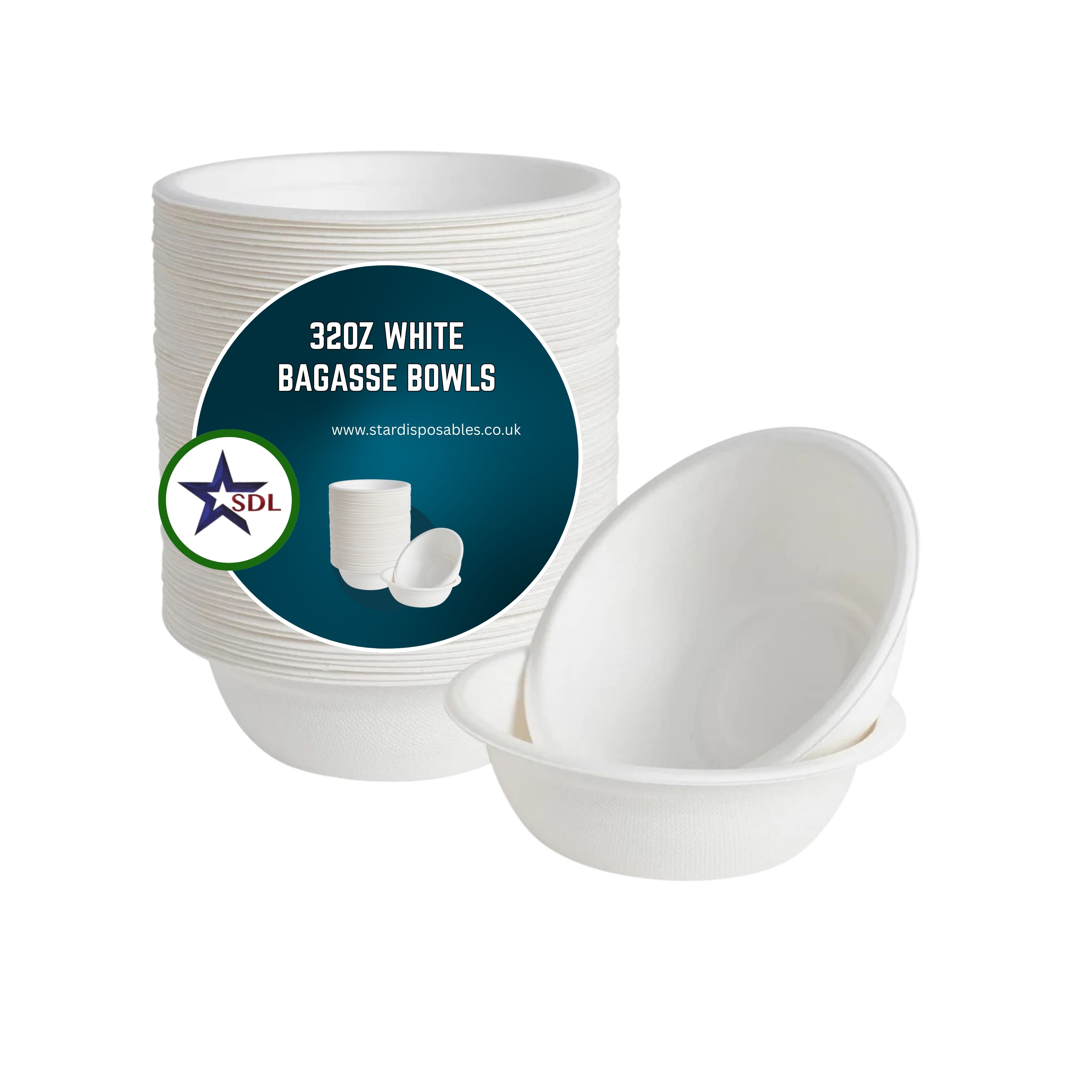 32OZ WHITE BAGASSE BOWLS