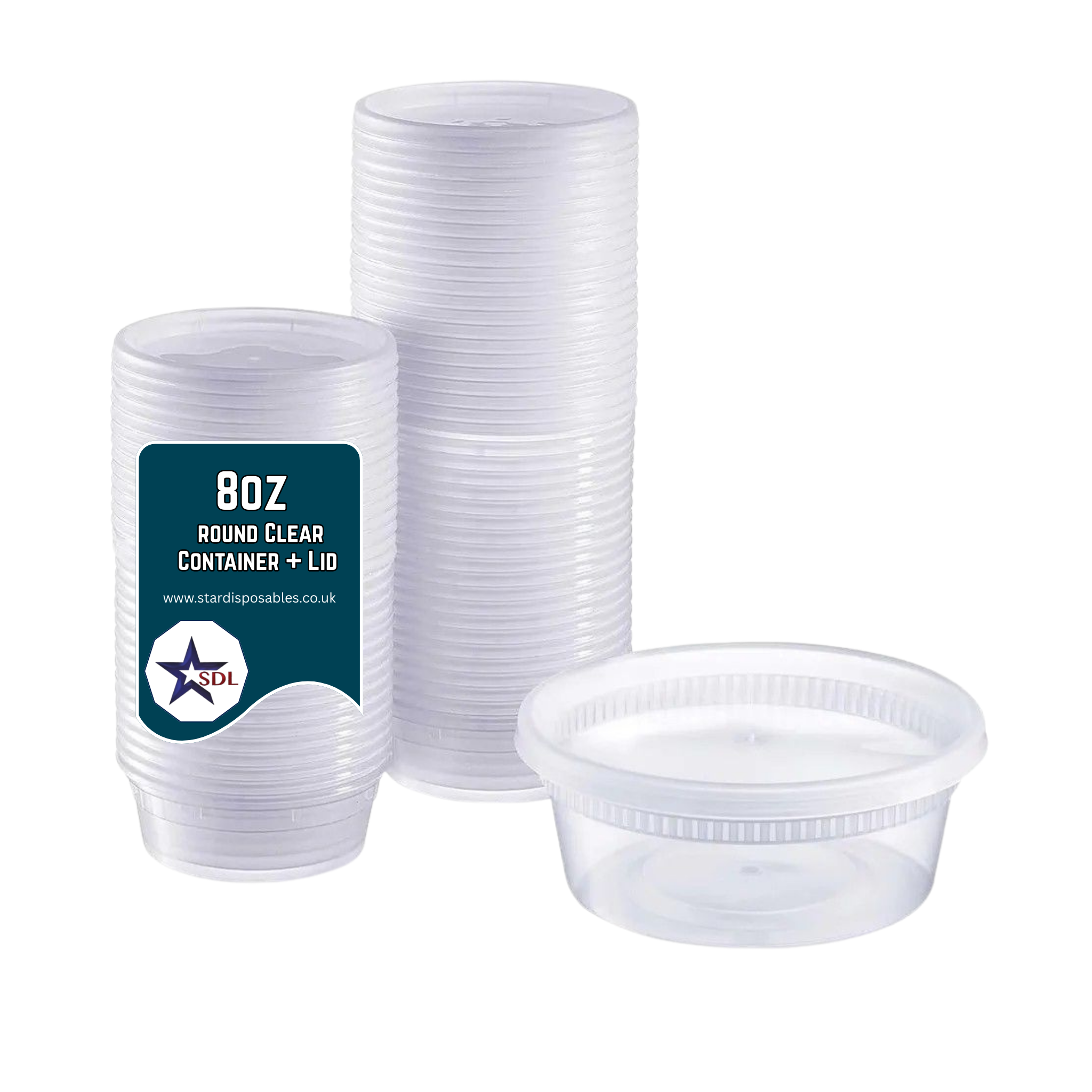 8OZ ROUND CLEAR CONTAINER + LIDS
