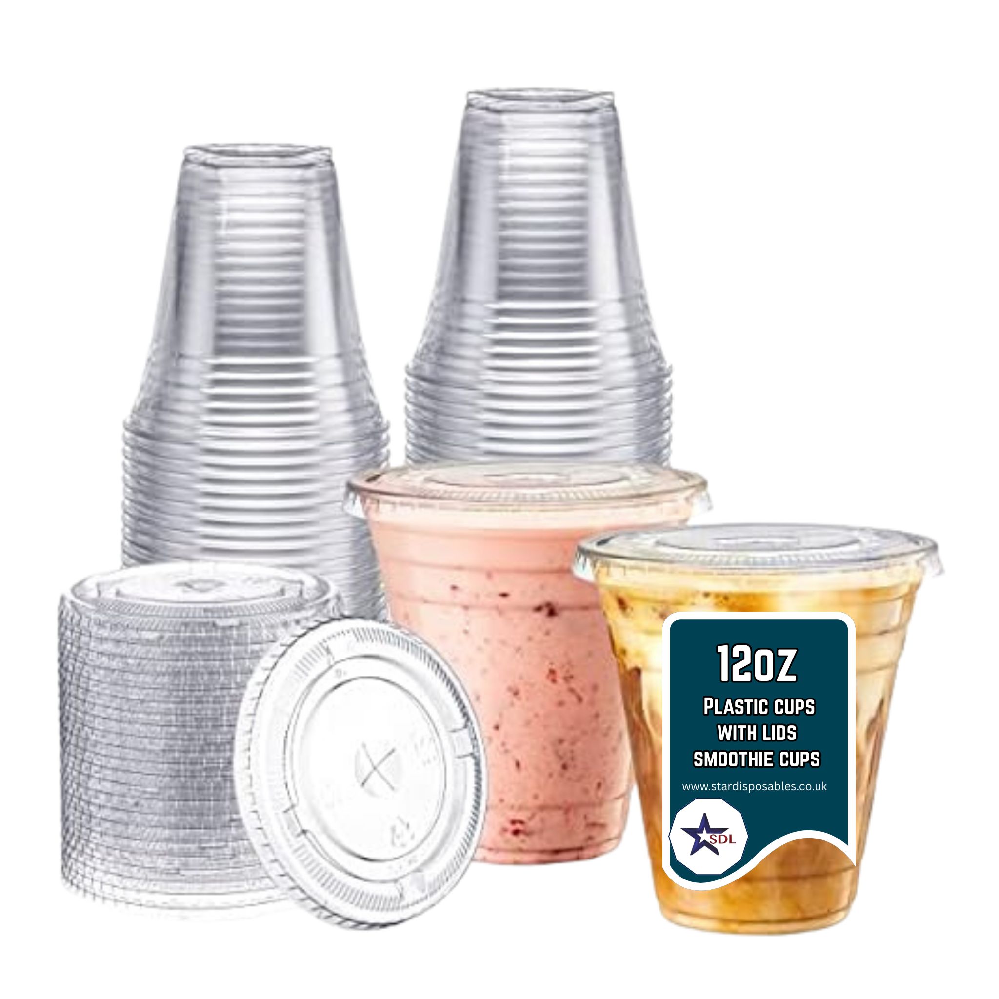 12OZ PLASTIC CUPS WITH LIDS SMOOTHIE CUPS