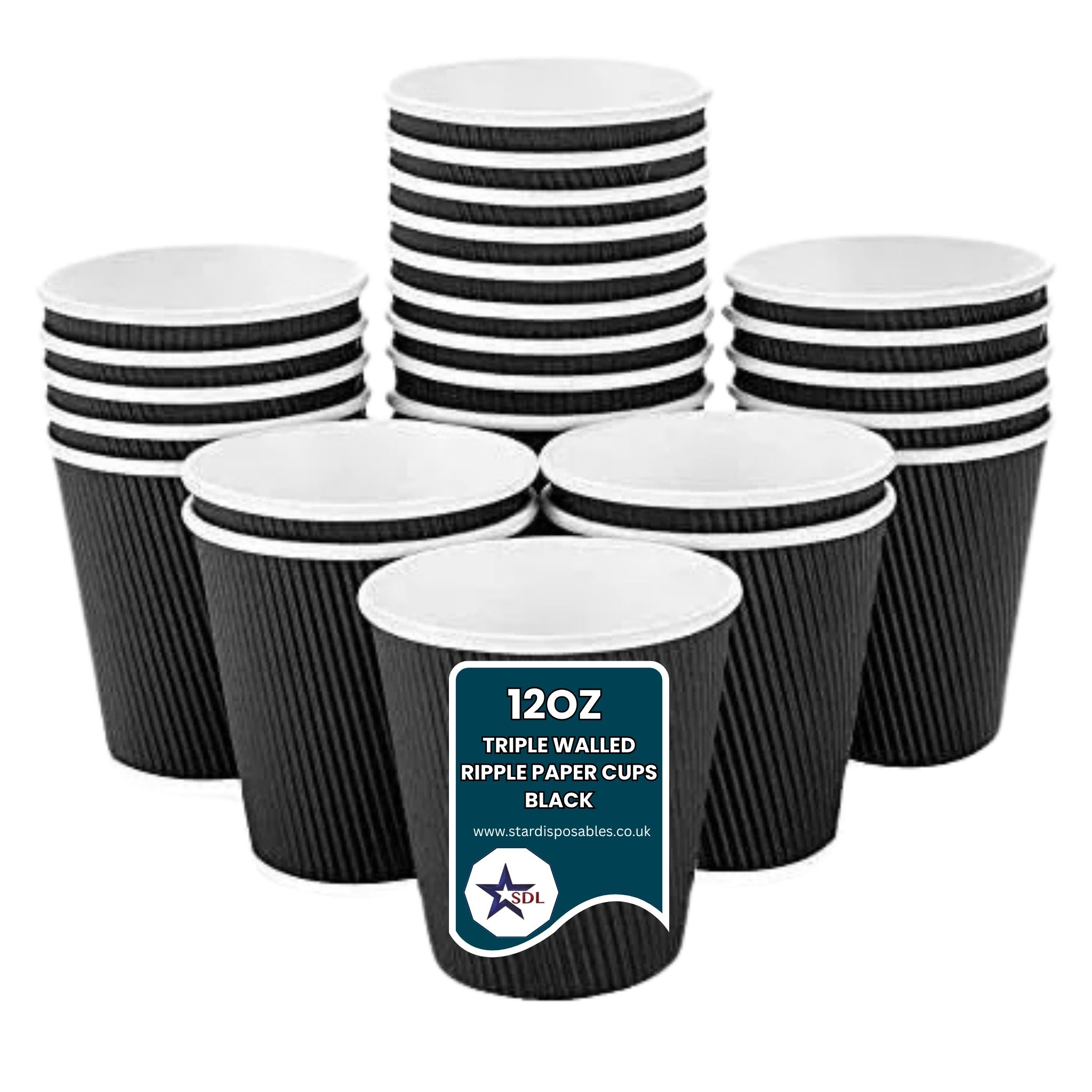 12OZ TRIPLE WALLED RIPPLE PAPER CUPS BLACK